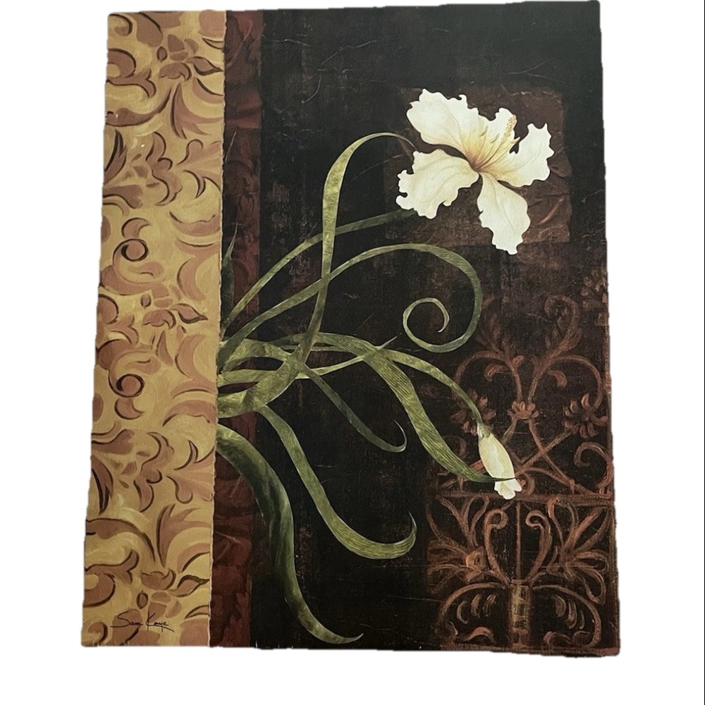 Floral Canvas Art with Cream and Gold Accents